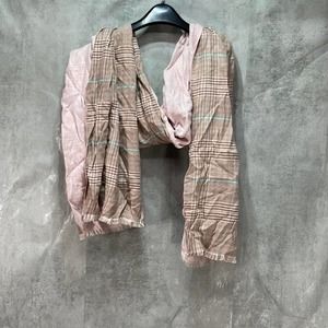 Cara New York Women's Pink/Brown Plaid Knit Fringe-Trim Scarf SZ OS